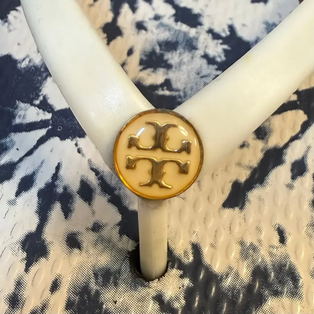 Tory Burch Flip Flop Gold Logo Medallion Tie Dye Thong Sandal Blue Women’s 9